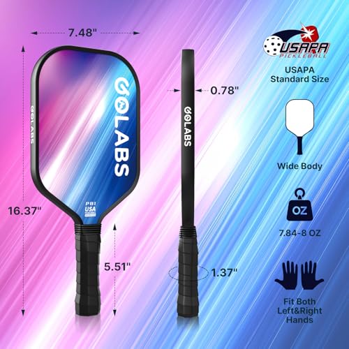 Golabs PB1 Pickleball Paddles Set of 2, Durable Fiberglass Surface& 16mm STR-Core Power Polymer Core, USAPA Approved, 8oz Lightweight & Comfort Anti-Slip Elongated Grip for Increased Power and Spin