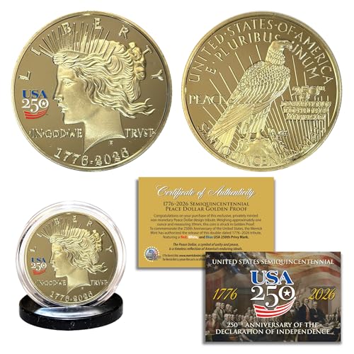 America 250th Anniversary 1776-2026 Peace Dollar Golden Proof Privy Medallion Coin America USA 250