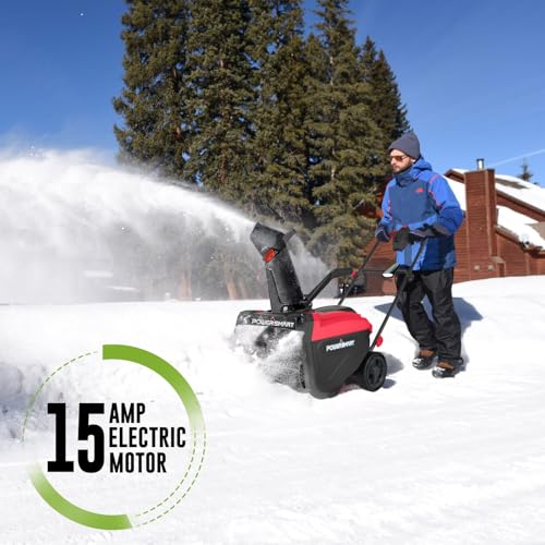 PowerSmart 21 Inch Electric Snow Blower - 120V 15 Amp, 2100 RPM, LED Light for Yard, Road