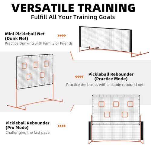 FAHKNS Pickleball Rebounder Training Equipment, Pickleball Rebound Net, for Single Player Practice Hitting, Doubles, Suitable for Garage, Backyard, Park, Indoor and Outdoor (Orange, 6 x 6 FT)