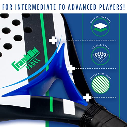 Franklin Sports Padel Racket - Aurora - Carbon Fiber Diamond Shape Padel Paddle with Foam Core + MAX Grit Surface - Pop Tennis Racket - 365g - Premium for Intermediate + Advanced Players - Blue