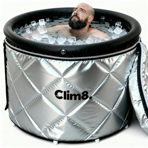 Clim8 Insulated Cold Plunge Tub: Combining an XL Ice Bath Tub & a Thermal UV-Reflective Cover for Indoor and Outdoor Use,Portable Icy Tub with Dual Drain Systerm for Fast and Easy Drainage