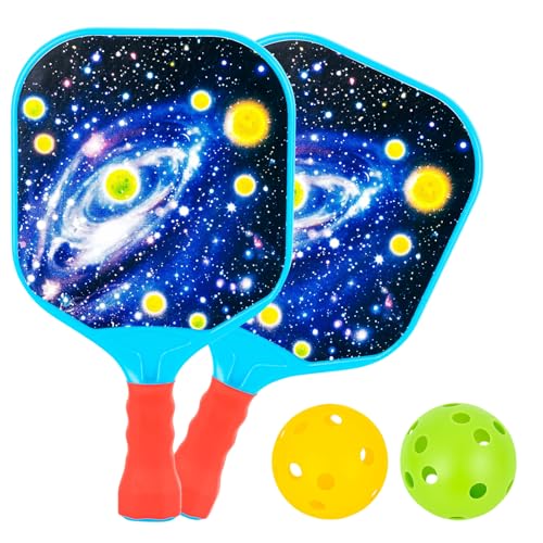 Qrooper Kids Pickleball Paddles Set of 2 Lightweight Design Small Grip for Easy Control Outdoor Indoor Games for Kids Ages 4-12 Beach Yard Lawn Camping Toys for Boys Girls Beginner Basket Stuffers