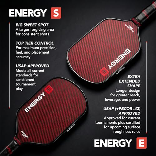 Pickleball Apes Energy Series S Professional Pickleball Paddle Racket USAPA Approved for Men and Women, Carbon Fiber, Honeycomb Core, 6.5mm Thickness, Leather Grip, Cover Included, Hybrid Shape