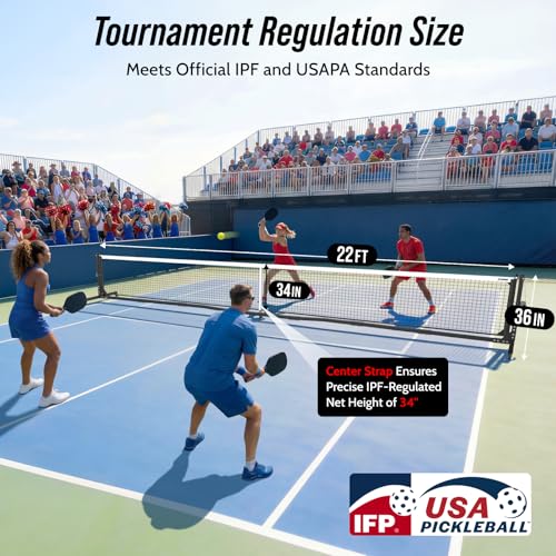 Patiassy Tournament-Grade Pickleball Net, IFP/USAPA Standards Regulation Size, Rust-Resistant Aluminum Frame with Hand-Crank Tension System for Semi-Permanent or Mobile Court Use