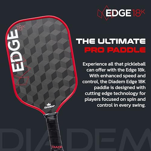 Diadem Edge 18K Pickleball Paddle USAPA Approved | 18K Carbon Fiber Face for Spin & Control | 16mm Control Paddle, Red