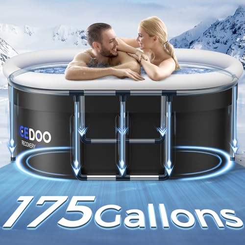 Wxtkkom New Upgrade XL 175-Gallon Oval Ice Bath Tub - 6 Layered Portable Bathtub, Drop-In Bathtubs Foldable with Cover Cold Plunge Tub for Athletes, Home Gym, Outdoor Recovery Use - Black