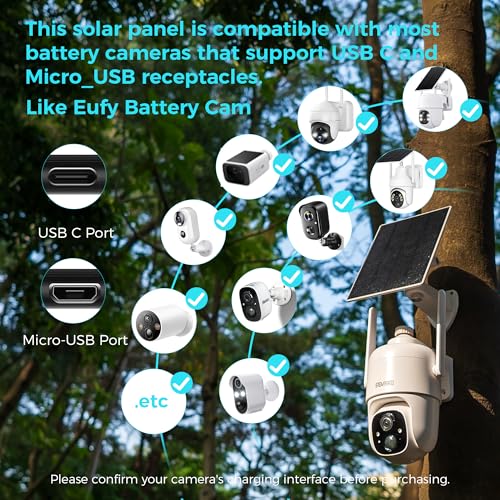 Vicohome 5V Solar Panels for Security Cameras for Bird Feeder 23% Energy Conversion Rate,9.8Ft Cable, USB C & Micro-USB Compatible, Weather Resistant, 360° Adjustable Bracket, for Tapo Eufy Aosu .etc