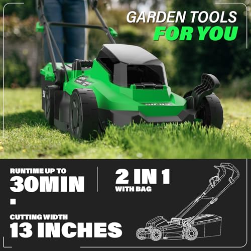 SOYUS Lawn Mower Cordless, 13 Inch 20V Electric Lawn Mowers with Brushless Motor, 5-Position Height Adjustment, 4.0Ah Battery & Charger Included