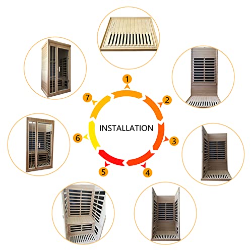 Kanlanth 1-2 Person Infrared Sauna, Hemlock Wood Low EMF Far Infrared Saunas for Home, APP Control 1350w Indoor Personal Sauna Room with Blue-Tooth, 7 Color Therapy Light, 7 Heating Panels