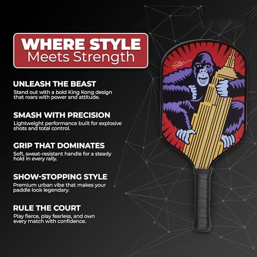 Pop Art Paddles Carbon Fiber Pickleball Paddles, Textured Honeycomb Core Pickleball Racket with Cushion Grip, Designed for Control and Balance by Legendary Pop Artist Burton Morris (Red)