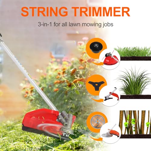 curfair 52cc 2-Cycle Weed Eater Gas Powered, 6-in-1 Gas Weed Wacker, Brush Cutter Gas Trimmer for Grass and Weed, Hedge Trimmer String Trimmer, Edger, Pole Saw & Pruner Red