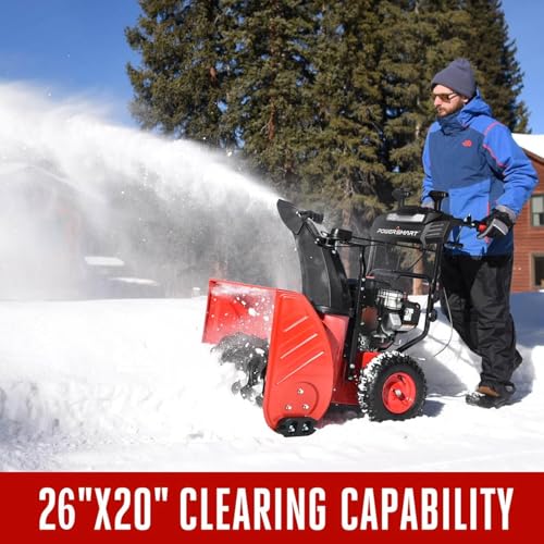 PowerSmart 26-Inch Self-Propelled Gas Snow Blower, Powered by B&S 208cc Engine, Electric Start, 13-Inch Snow Tires, Handle Warmer, Two-Stage Snow Blowers with LED Lights