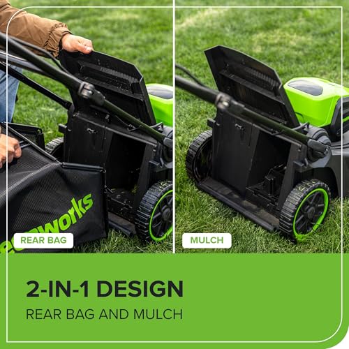 Greenworks 60V 17" Brushless Cordless Push Lawn Mower, 2-in-1 Mulching/Bagging, 4.0Ah Battery and 3A Charger(40min Runtime)