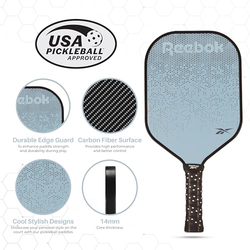 Reebok - Pickleball Set for 2 Players, Carbon Fiber Paddles, Spin Control, Durable Polypropylene Core, Precision, Ideal for Sports and Enthusiasts