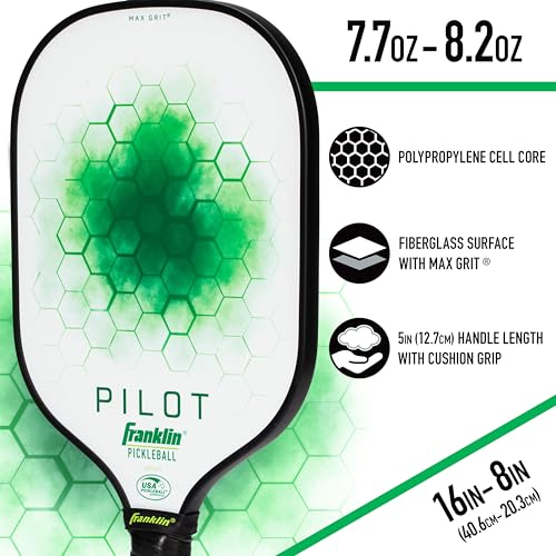 Franklin Sports Pickleball Paddle - Pilot Polypropylene Core Racket - Official USA Pickleball (USAPA) Approved Paddle - Lightweight Pro Racket - Green - 10mm Thick Core