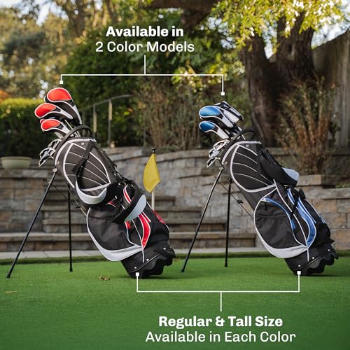 Precise S7 Complete Golf Club Set for Men - Right Handed Tall Mens Golf Clubs Full Set w/Driver, Woods, Hybrid, Irons, Putter, Wedge, Stand Bag & Headcovers - Beginner Friendly Package - Black/Red