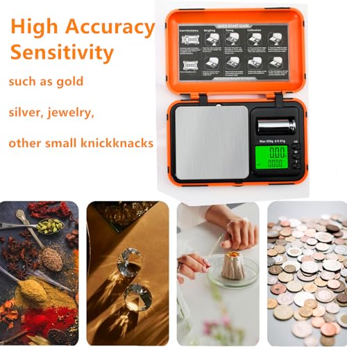 Digital Pocket Scale Precision 200g/0.01g with 50g Cal Weights,LCD Display Digital Scale Grams Ounces, Mini Jewelry Scale, Coins Scale for Gold/Silver/Gems/Food (Pocket Scale)