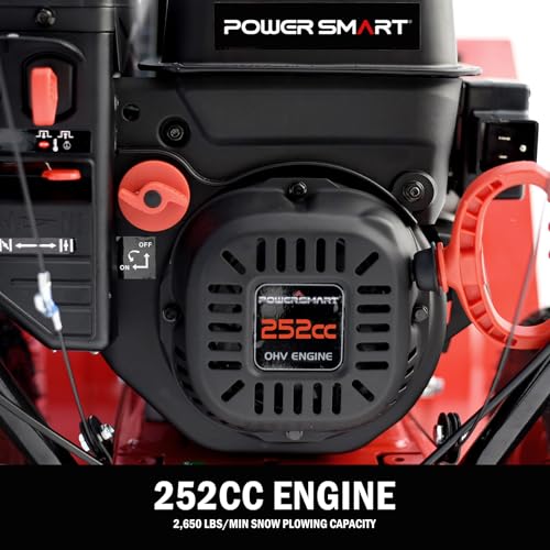 PowerSmart 26-Inch Snow Blower Gas Powered, 252cc 4-Cycle Engine with Electric Start, 2-Stage Self-Propelled with Headlight