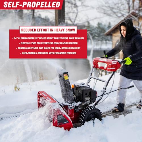 A-iPower 24 Inch Two-Stage Gas Snow Blower, Self-Propelled Snow Clearing Power, 212cc Engine with Electric Start, 190°Chute Rotation, LED Light