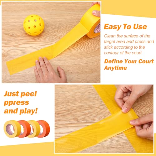 Innconee 4 Pcs Pickleball Court Tape, 2in x 656 ft Tape for Outdoor Indoor Court Temporary Lines Marking Kit for Basketball Games Activities, Orange and Yellow