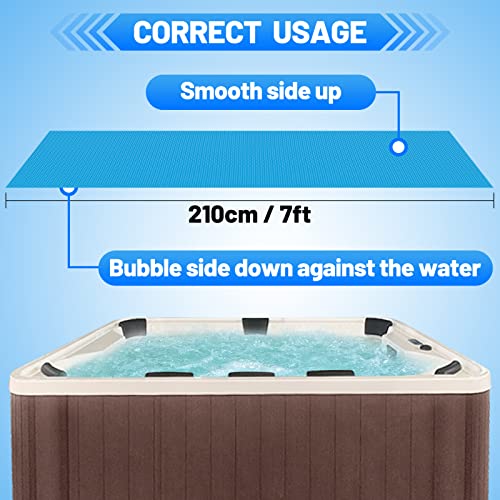 Spa and Hot Tub Cover - 7 × 7 FT 16-mil Square Hot Tub Thermal Insulation Solar Blanket Bubble Cover, 210 × 210 CM