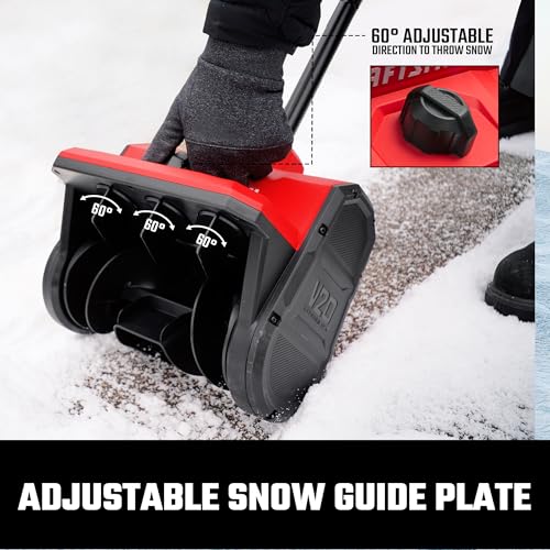 Craftsman Snow Shovel, Cordless Electric Shovel with 10 Inch Width 6 Inch Depth, 20FT Throw Distance, Snow Blower/Snow Thrower for Patio/Drive Way with 20V 4.0 Ah Battery and Std Charger