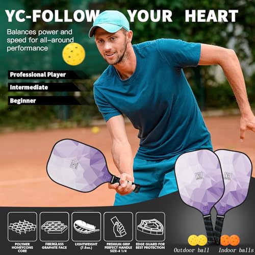 Pickleball Paddles Set of 2, 2026 USAPA Approved Pickleball Set, Fiberglass Lightweight Pickle Ball Rackets 2 Pack, 2 Outdoor Pickleball, 2 Indoor Pickleball Balls, 1 Pickleball Bag for Women and Men