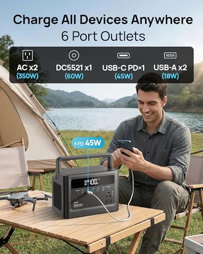 2026 Portable Power Station 230.4Wh LiFePO4 Battery, 350W Power Bank with AC Outlet 110V/ 700W Surge, Solar Generator Fast Charging for Hurricane Emergency, Laptop, Camping, RV, Off-Grid Living