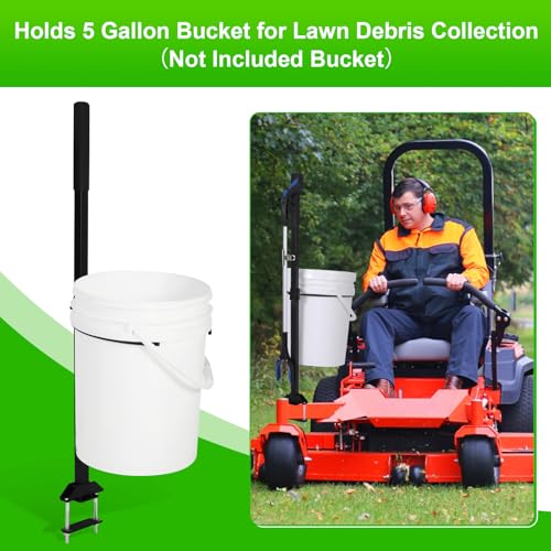 CAROD Zero Turn Mower Handle, 5 Gallon Bucket Bracket Holder with Clip, Lawn Mower Accessories Mounting Handle Kit for Outdoor Garden Trash Yard Cleaning Grabber Tool, Black