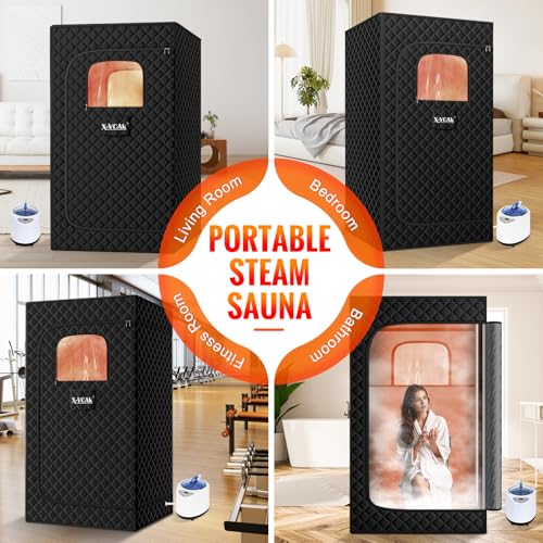 X-Vcak Upgraded Portable Sauna Box for Home，Relaxation, Steam Sauna for Home with Steamer, Remote Control, Folding Chair, 9 Levels