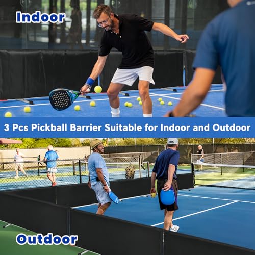 Tcatec Pickleball Ball Barriers 3 Pack - Court Dividers for Pickleball Courts, Portable Black Barriers for Ball Containment and Court Division