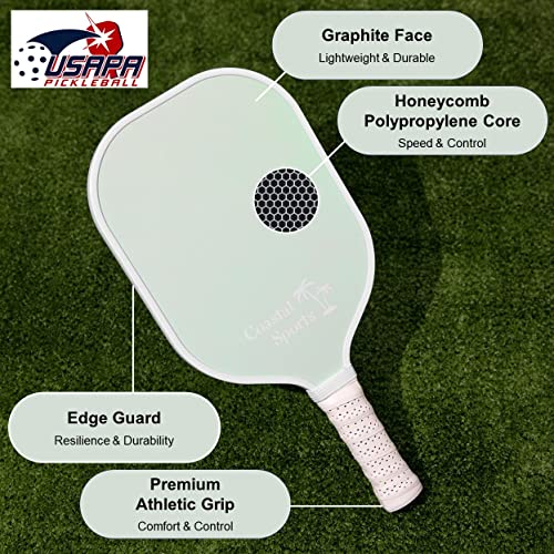 Coastal Sports Pickleball Paddle | Graphite Face & Honeycomb Polymer Core | Premium Grip | Lightweight (Seafoam Green)