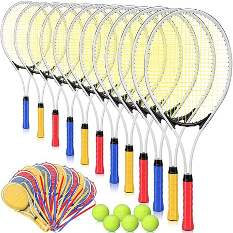 Motionchic 12 Pcs Tennis Rackets for Adult Recreational 12 Players 27'' Tennis Racket Set with 6 Balls Lightweight Tennis Rackets Bulk for Women Men Tennis Training and Beginner with Overgrip and Bag