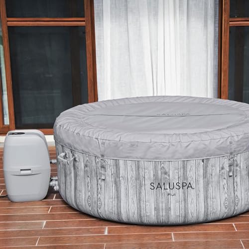 Bestway SaluSpa Fiji AirJet Large Round 2 to 4 Person Inflatable Hot Tub Portable Outdoor Spa with 120 AirJets and EnergySense Cover, Grey