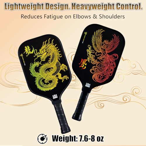 Pickleball Paddles Set of 2 – Lightweight Carbon Fiber Pickleball Paddles, Durable 2 Paddles + 4 Outdoor Balls + Bag, Best for Beginner & Pro