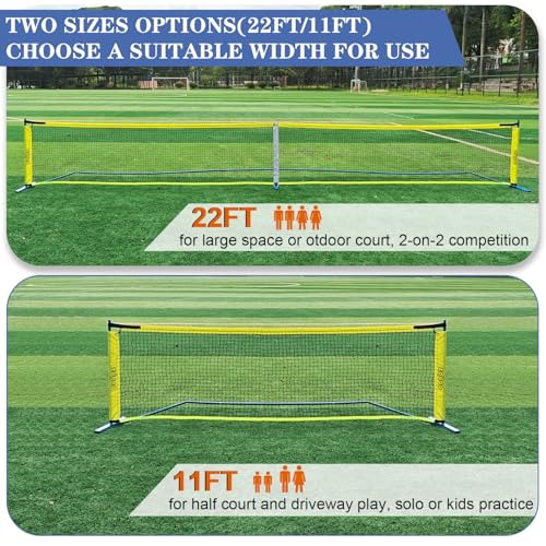 Portable Pickleball Net, Regulation Size 22FT and 11FT Half Court Size 2-in-1 Pickle Ball Net with 2 Pickleballs and Carry Bag for Driveway, Backyard, Street, Weather Resistance Steady Steel Frame