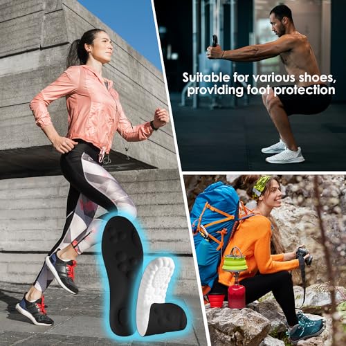 4D Cloud Steppers Insoles for Men and Women - Shock Absorption Inserts, Soft Anti-Fatigue, Relieve Foot Pain, Memory Foam Insoles for Shoes, Boots & Sneakers (Black, Men: US 7-10/ Women: US 8.5-12)