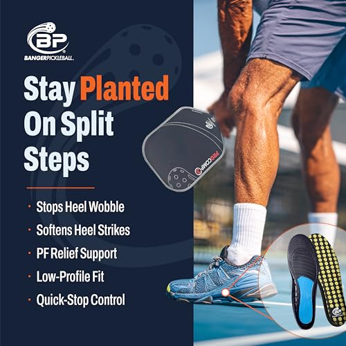 Banger CourtLoc Pickleball Insoles for Men – Low-Profile Arch Support Shoe Inserts, Lateral Stability & Plantar Fasciitis Relief Support – Trim-to-Fit, Moisture-Wicking Court Sport Insole (Men's)