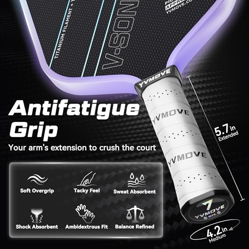 Pickleball Paddles for Advanced Players | Control & Power | Ti-Carbon Hybrid Face | V-Sonic III Kinetic Core 16MM | Large Sweet Spot | Mid-Weight | Extended Grip | USAPA (Purple)