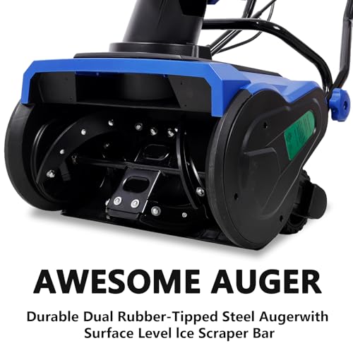 20 Inch Electric Snow Blower, Powerful 15 Amp Motor with 30 Foot Throwing Distance, Corded Snow Thrower for Easy Winter Cleanup on Driveways & Walkways, Blue