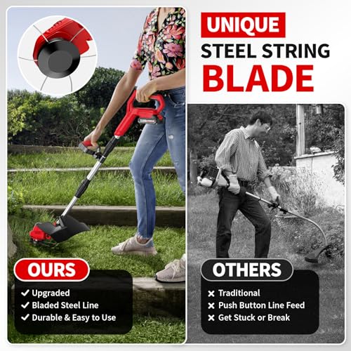 FULLYEA Cordless Weed Wacker 9-inch, Brushless Weed Eater with 5 Blades & 2 * 2.0Ah Batterties, Lawn Mower Battery Powered String Trimmer, Electric Grass Trimmer for Lawn Garden Work