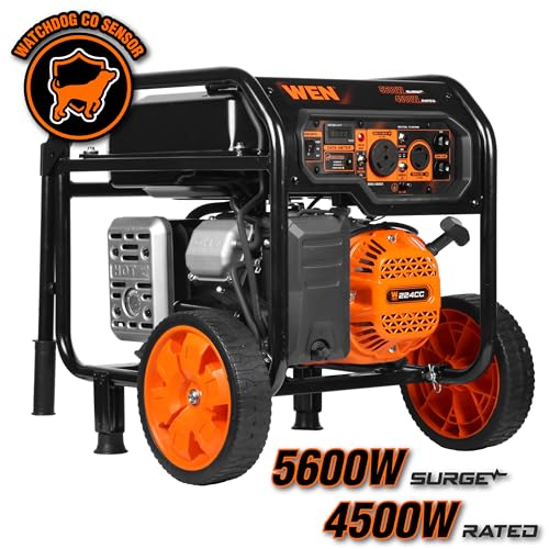 WEN 5600-Watt Portable Generator, Electric Start, 224cc, Transfer-Switch and RV-Ready with CO Shutdown Sensor (GN5602X)