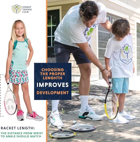 Kids Tennis Racket with Training Videos – 19 Inch Aluminum Youth Tennis Racket with Neoprene Handle for Children Age 5-12 – Learn Faster and Play Better by Street Tennis Club, Pink/White