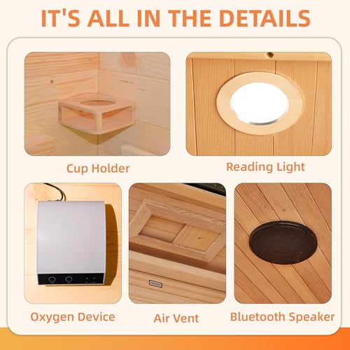 SWHSE Infrared Sauna, 1 Person Full Spectrum Roomy Saunas for Home, Indoor Dry Sauna with Rapid Heating 4 Carbon Panels&1 Carbon Tube, Bluetooth and 7 Color Therapy Lights, 110V