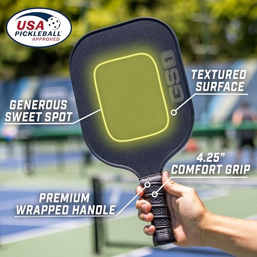 GoSports GS1 Pickleball Paddles Set of 2 with 2 Pickleballs - USAPA Approved Fiberglass Pickleball Paddles