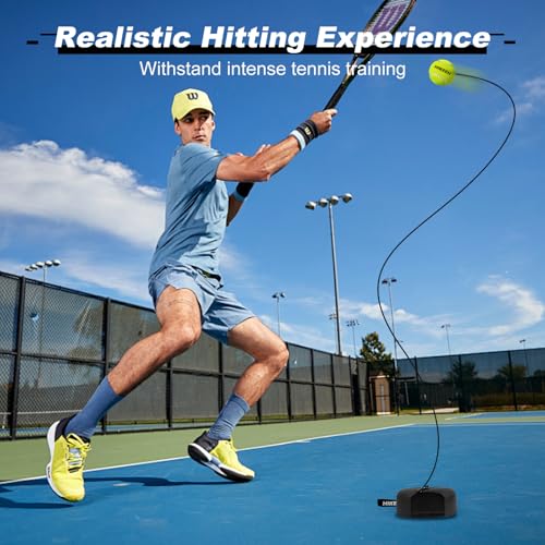 Hikeen Premium Tennis Trainer Rebound with Metal Base,Portable Solo Tennis Trainer Set with 3 Highly Elastic String Balls,Tennis Practice Equipment for Adult Kids an Beginners - Black