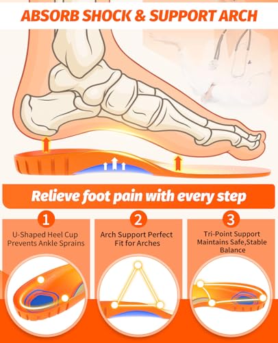 Plantar Fasciitis Insoles for Men & Women,High Arch Support Insoles for Pain Relief, 220+lbs Removable Insoles for Flat Feet,Birthday Gifts for Men Women Dad Mom,Stocking Stuffers Christmas Gifts（L