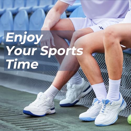 FitVille Men‘s Wide Pickleball Shoes All Court Tennis Shoes with Arch Support for Plantar Fasciitis (White, 10.5 Wide)