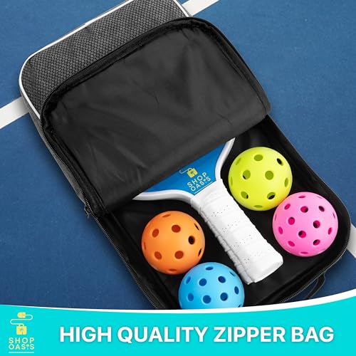 Kids Pickleball Paddles (Set of 2), Child Size Paddles, Lightweight Honeycomb Core, Fiberglass Strike Face, 2 Youth Rackets with 4 Balls and Premium Zipper Bag (Blue)